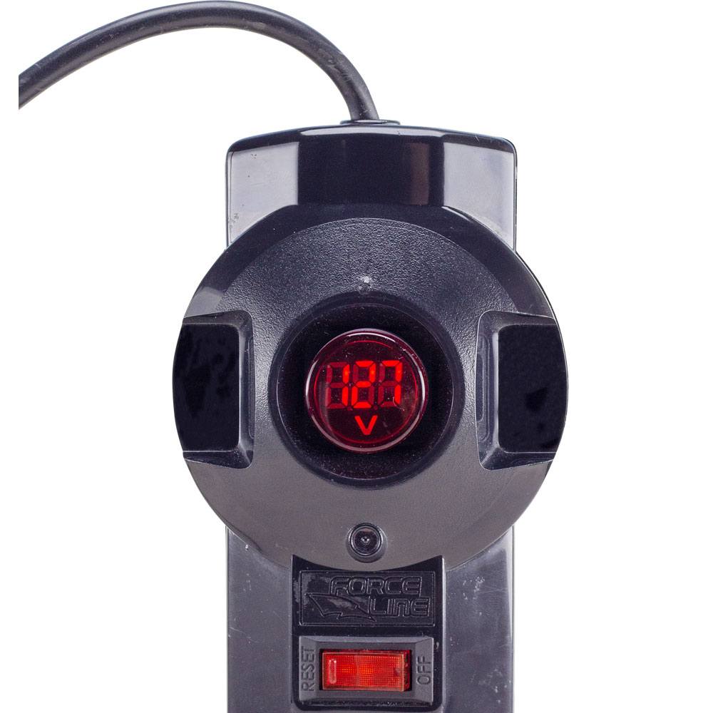 Encontraproduto.com.br - Filtro de Linha com 5 tomadas com voltímetro digital 1 metro Preto
