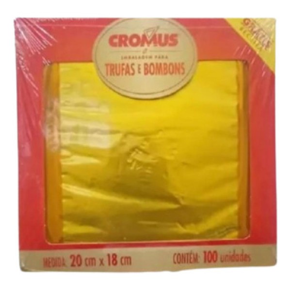 Encontraproduto.com.br - Embalagem para Trufas e Bombons Amarelo 20x18cm  (023502) com 100 Un CROMUS