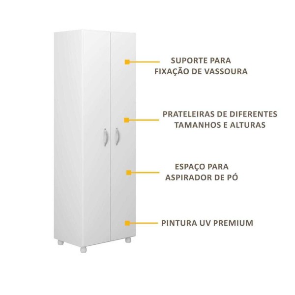 Encontraproduto.com.br - Armário Multiuso Multimóveis para Lavanderia/aérea de serviço com porta vassouras Branco