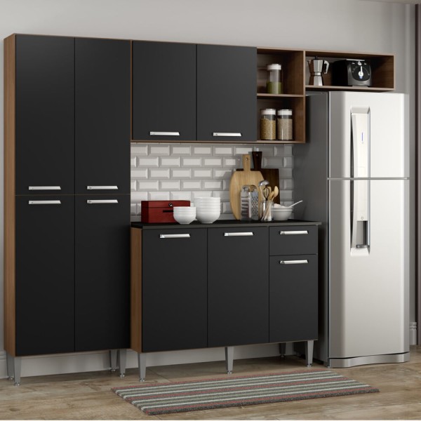 Encontraproduto.com.br - Armário de Cozinha Compacta Pequim 9 Portas MP2933 Multimóveis Carvalho Avelã/Preto