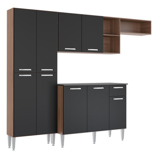 Encontraproduto.com.br - Armário de Cozinha Compacta Pequim 9 Portas MP2933 Multimóveis Carvalho Avelã/Preto