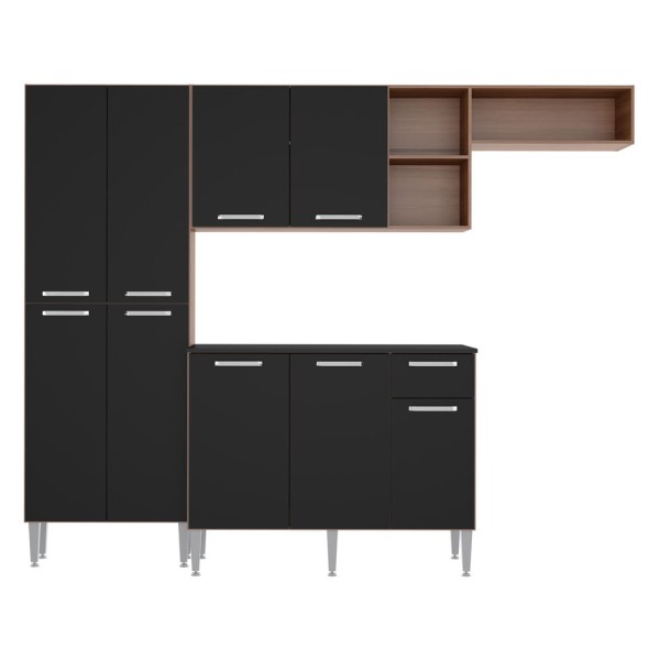Encontraproduto.com.br - Armário de Cozinha Compacta Pequim 9 Portas MP2933 Multimóveis Carvalho Avelã/Preto