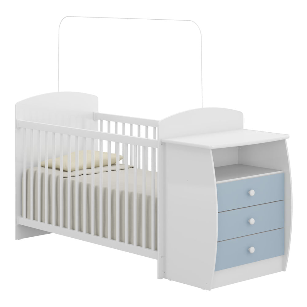 Encontraproduto.com.br - Berço Cômoda com Colchão Incluso Colinho de Mãe Multimóveis Branco/Azul