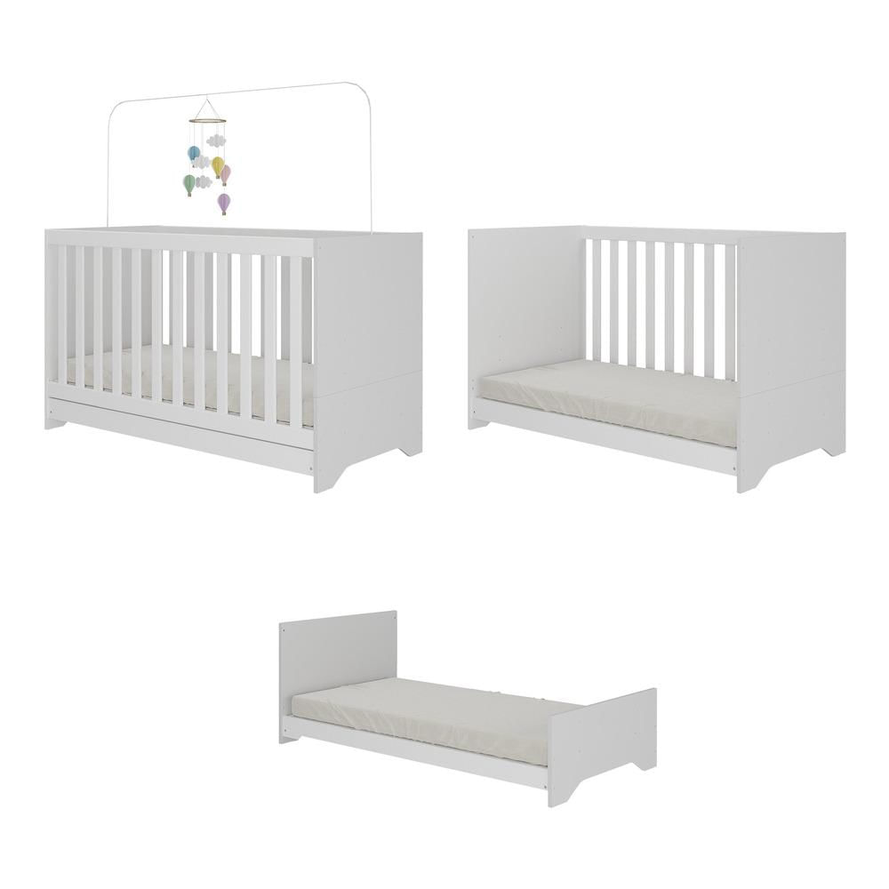 Encontraproduto.com.br - Berço 3 em 1 vira cama com Colchão Incluso Elza Multimóveis Branco