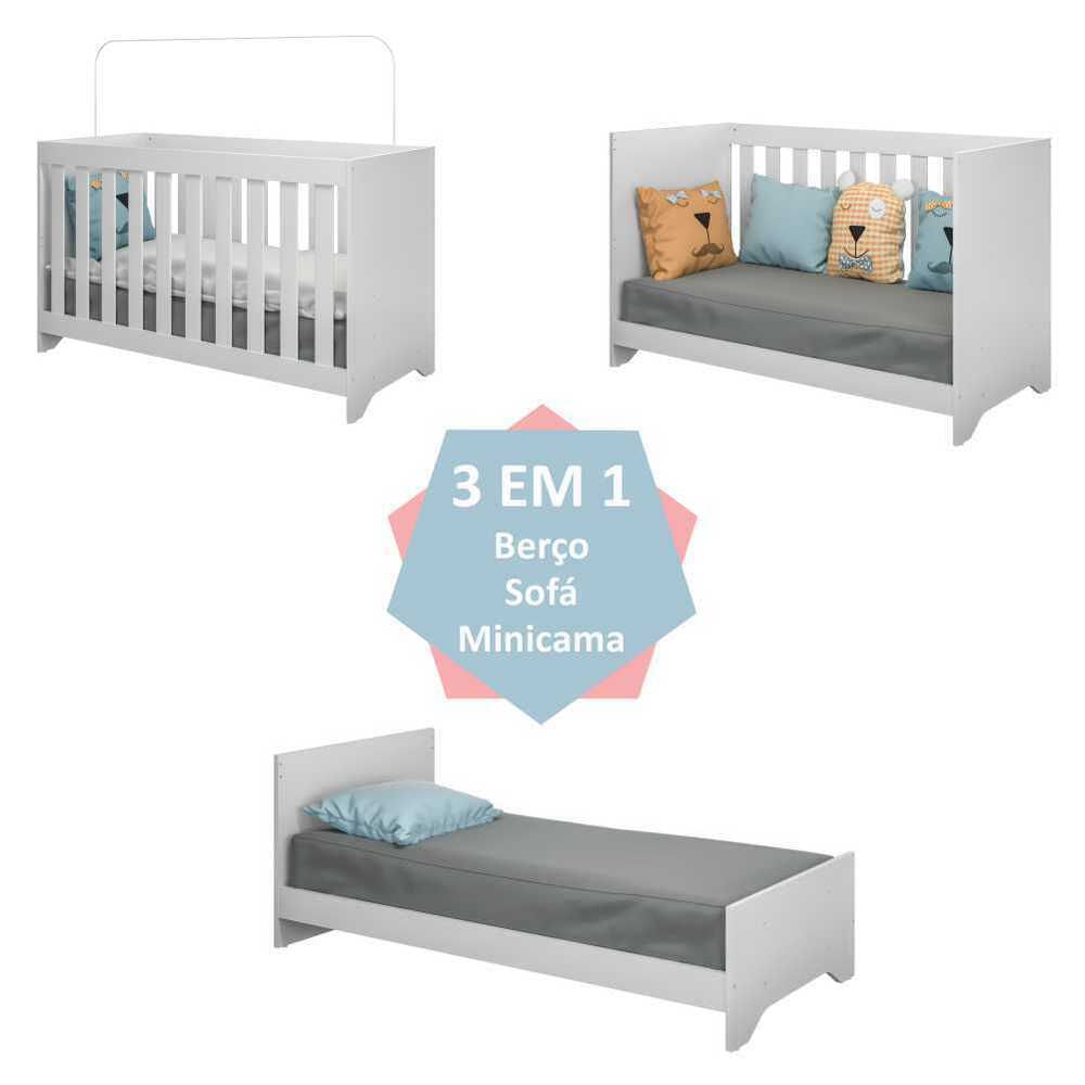 Encontraproduto.com.br - Berço 3 em 1 vira cama com Colchão Incluso Elza Multimóveis Branco