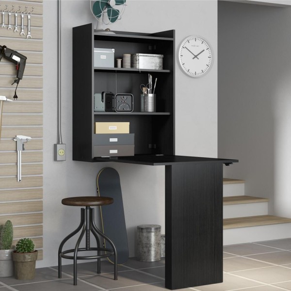 Encontraproduto.com.br - Mesa Dobrável Multiuso e Armário de Parede Preto