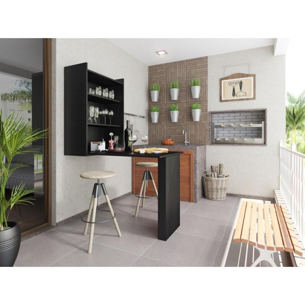 Encontraproduto.com.br - Mesa Dobrável Multiuso e Armário de Parede Preto