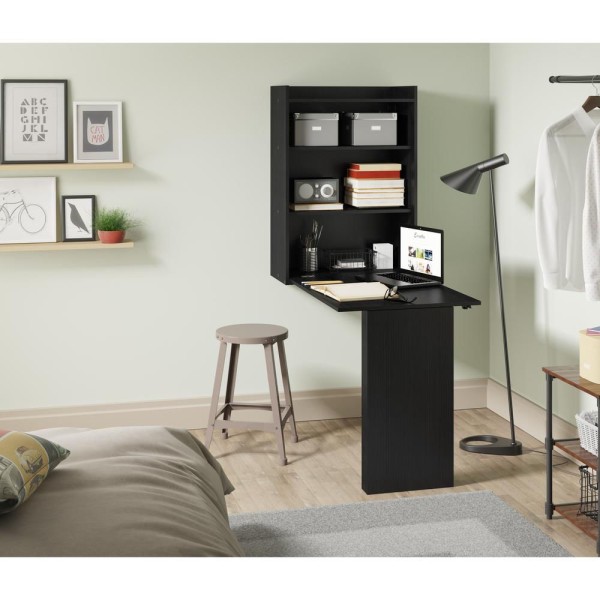 Encontraproduto.com.br - Mesa Dobrável Multiuso e Armário de Parede Preto