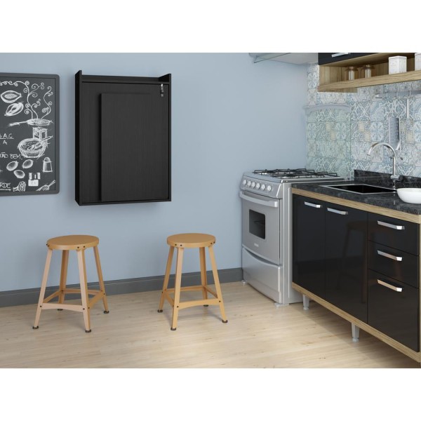 Encontraproduto.com.br - Mesa Dobrável Multiuso e Armário de Parede Preto