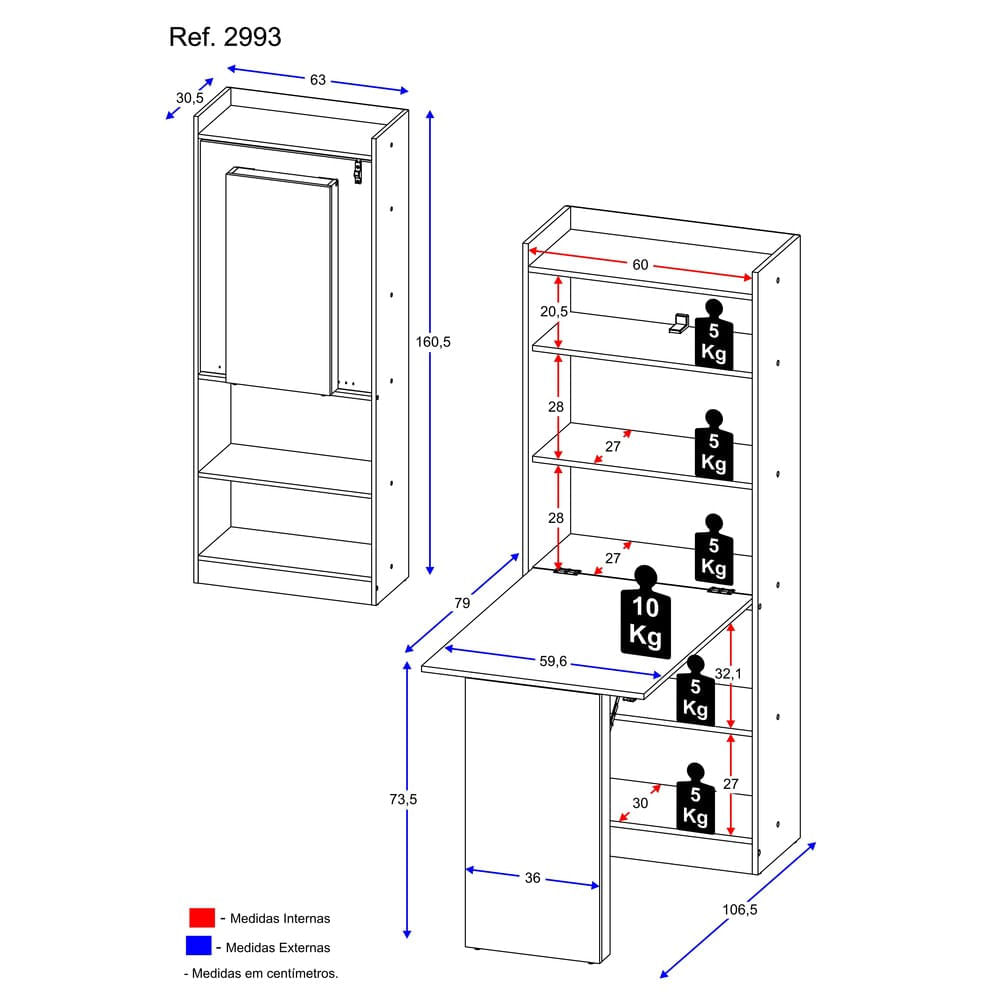 Encontraproduto.com.br - Armário multifuncional/multiuso com prateleiras e mesa retrátil com organizador Multimóveis