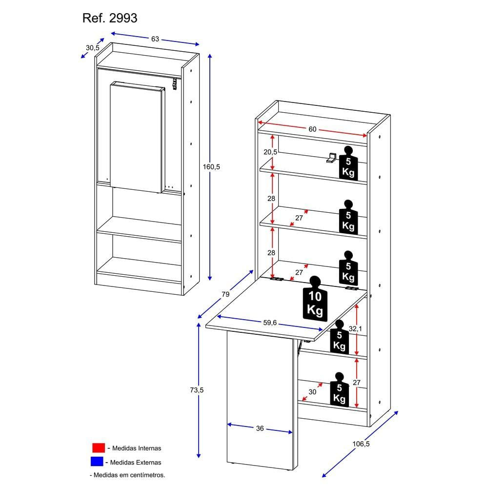 Encontraproduto.com.br - Armário multifuncional/multiuso com prateleiras e mesa retrátil com organizador Multimóveis