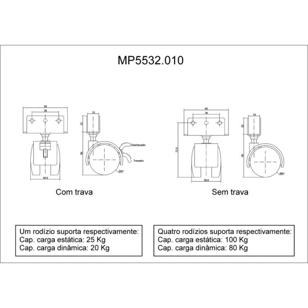 Encontraproduto.com.br - 4 Rodinhas Para Berço Rodízio Roda Chapa U 15mm 100KG
