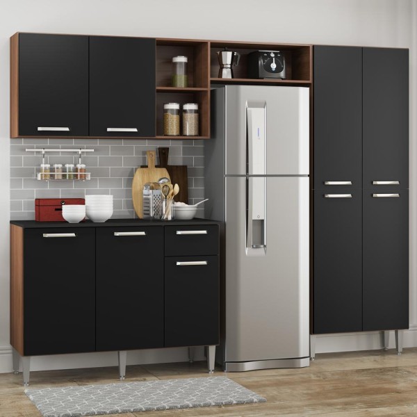 Encontraproduto.com.br - Cozinha Completa Compacta Pequim UP Multimóveis com Balcão - Madeirado com Preto