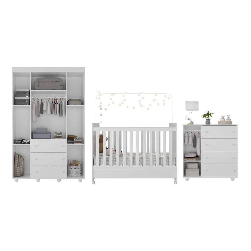 Encontraproduto.com.br - Quarto Completo Pimpolho com berço 3 em 1 com rodízios Multimóveis Branco