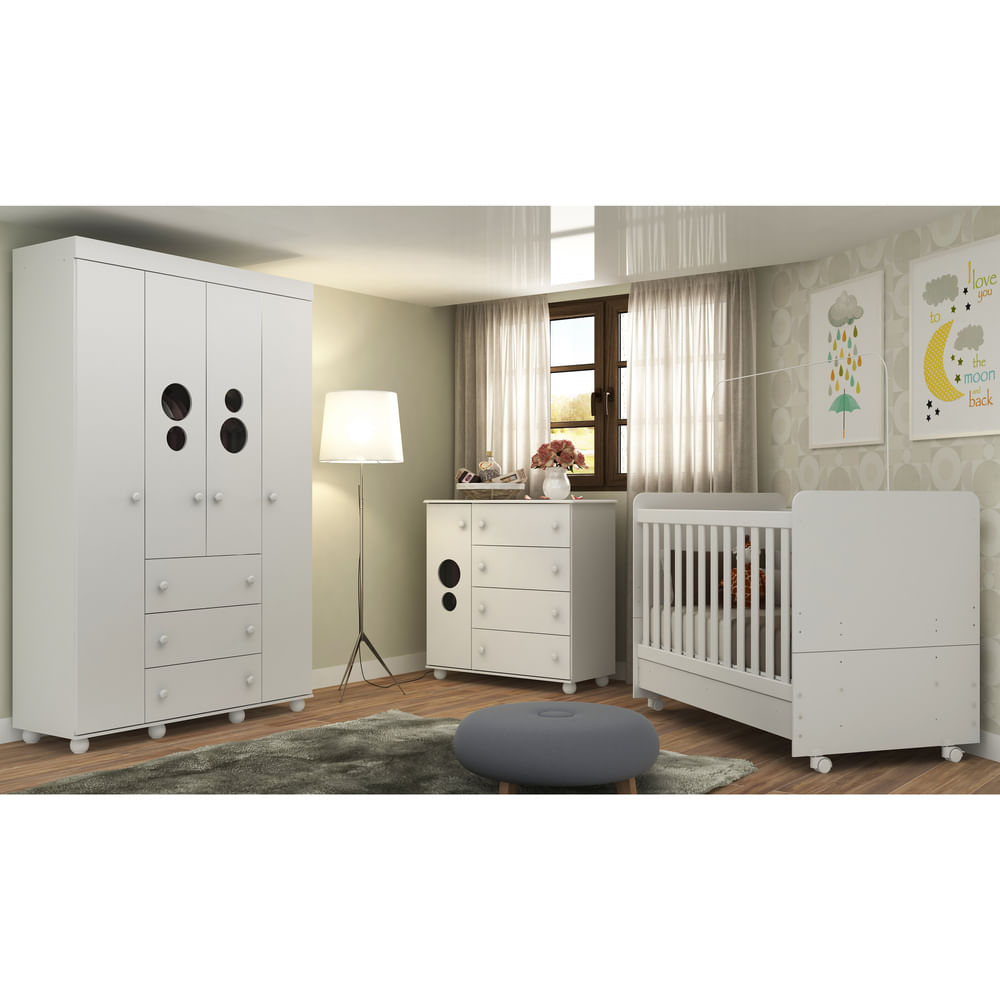 Encontraproduto.com.br - Quarto Completo Pimpolho com berço 3 em 1 com rodízios Multimóveis Branco