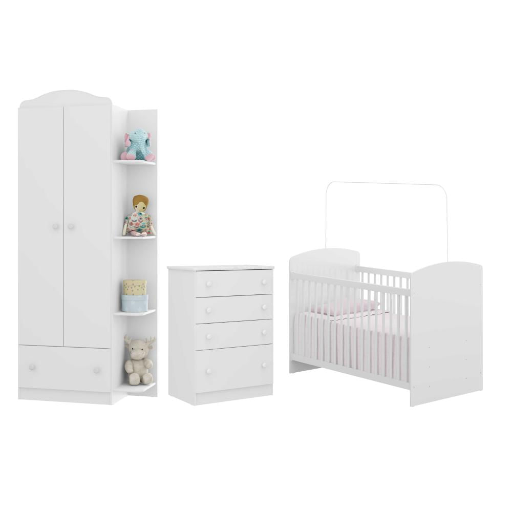 Encontraproduto.com.br - Quarto Completo João e Maria com guarda-roupa, cômoda e berço Multimóveis Branco/Colorido