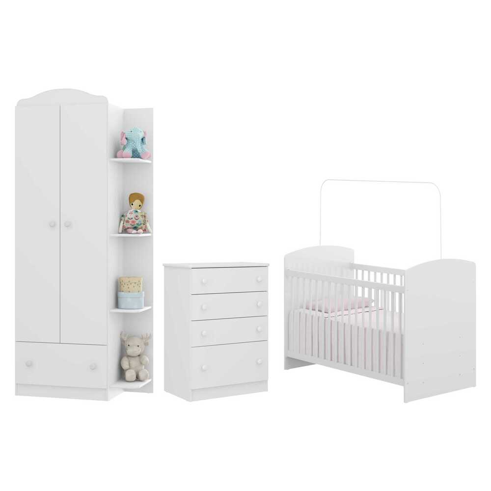 Encontraproduto.com.br - Quarto Completo João e Maria com guarda-roupa, cômoda e berço Multimóveis Branco/Colorido