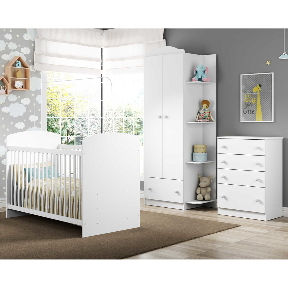Encontraproduto.com.br - Quarto Completo João e Maria com guarda-roupa, cômoda e berço Multimóveis Branco/Colorido