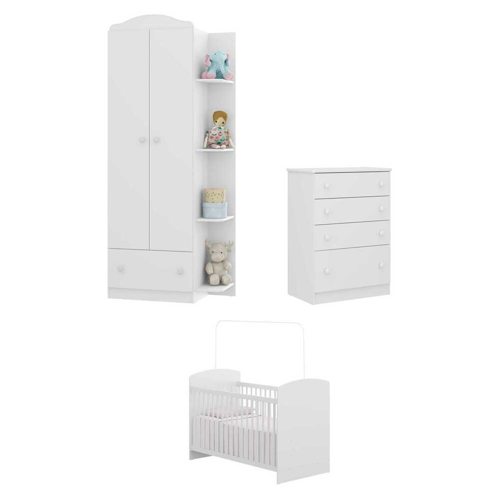 Encontraproduto.com.br - Quarto Completo João e Maria com guarda-roupa, cômoda e berço Multimóveis Branco/Colorido