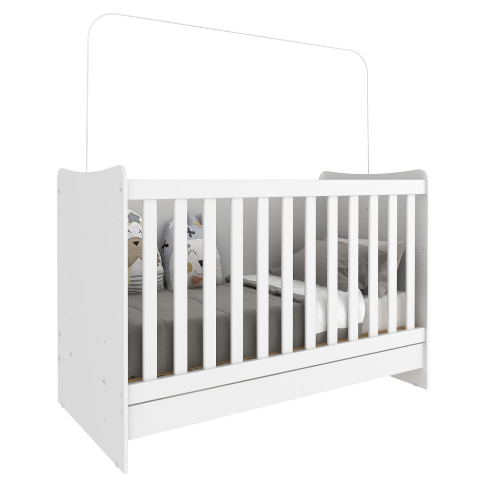Encontraproduto.com.br - Berço 4 em 1 vira escrivaninha com Colchão Incluso Evolution Multimóveis Branco