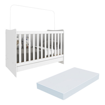Encontraproduto.com.br - Berço 4 em 1 vira escrivaninha com Colchão Incluso Evolution Multimóveis Branco