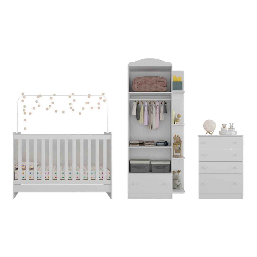 Encontraproduto.com.br - Quarto Infantil Completo João e Maria com berço 4 em 1 + Roupeiro e cômoda Branco