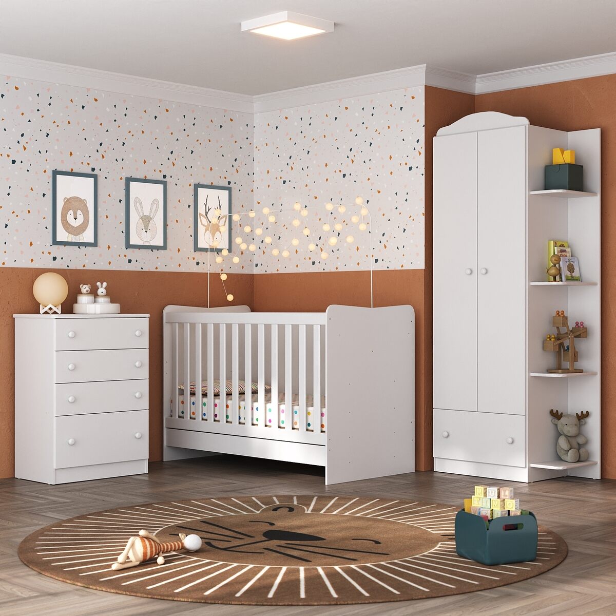 Encontraproduto.com.br - Quarto Infantil Completo João e Maria com berço 4 em 1 + Roupeiro e cômoda Branco