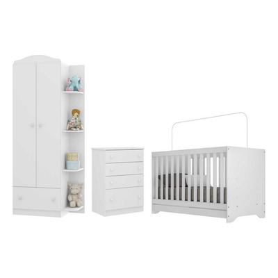 Quarto Infantil Completo com Berço 3x1 Multimóveis Branco/Colorido