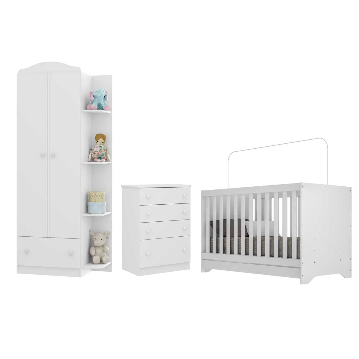 Encontraproduto.com.br - Quarto Infantil Completo João e Maria com Berço 3x1 e Colchão Incluso Multimóveis Branco/Colorido