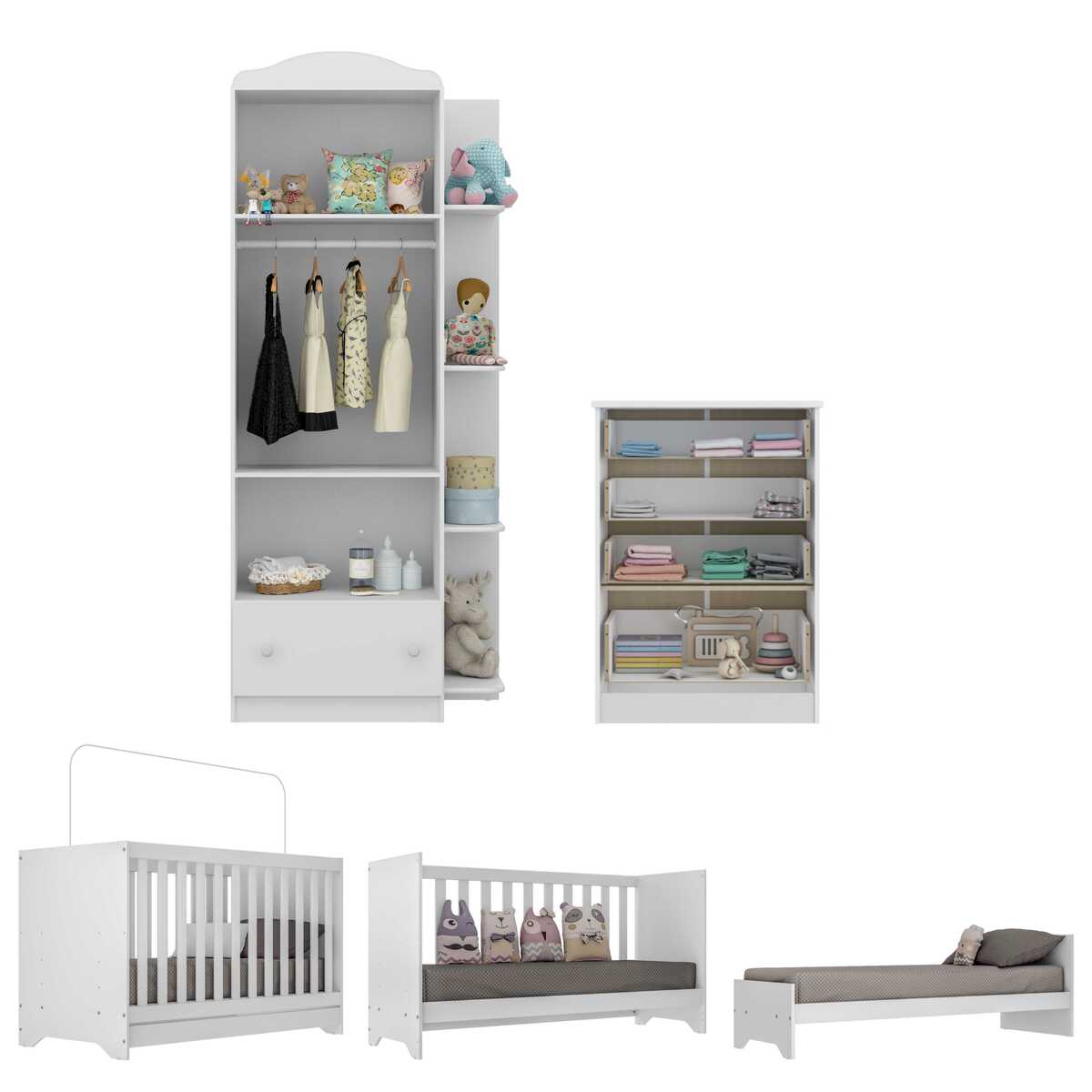 Encontraproduto.com.br - Quarto Infantil Completo João e Maria com Berço 3x1 e Colchão Incluso Multimóveis Branco/Colorido