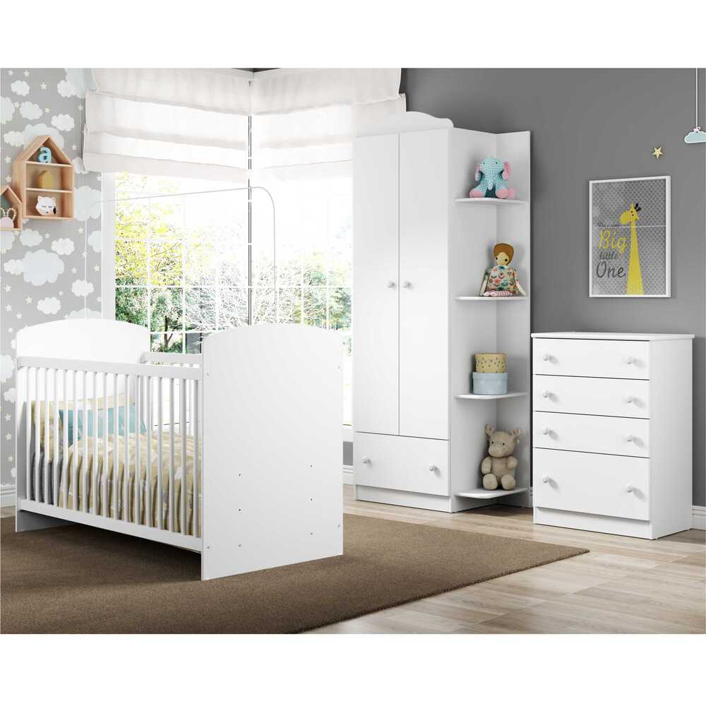Encontraproduto.com.br - Quarto Infantil Completo João e Maria Multimóveis com Colchão, Berço, Guarda Roupa e Cômoda Bco/Col