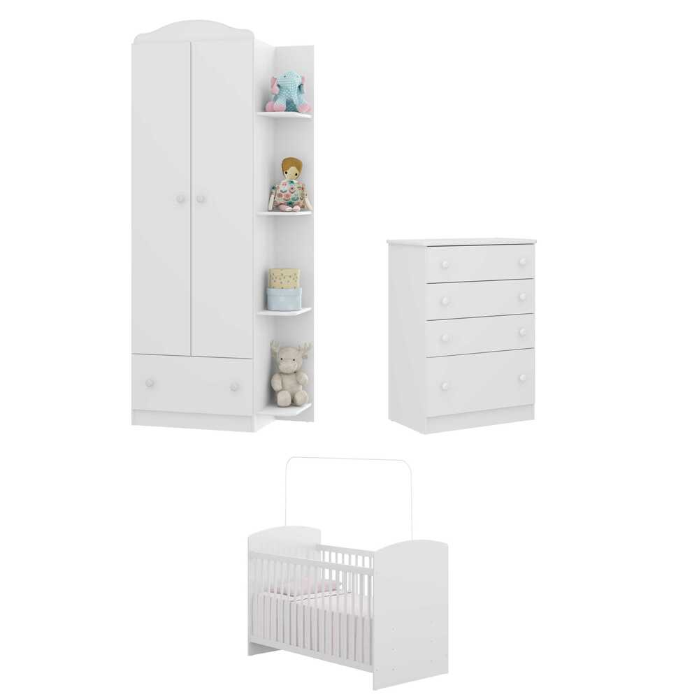 Encontraproduto.com.br - Quarto Infantil Completo João e Maria Multimóveis com Colchão, Berço, Guarda Roupa e Cômoda Bco/Col