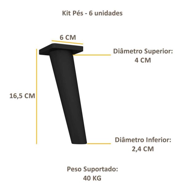 Encontraproduto.com.br - Pés Palito Retrô - Kit com 6 unidades Multimóveis Preto