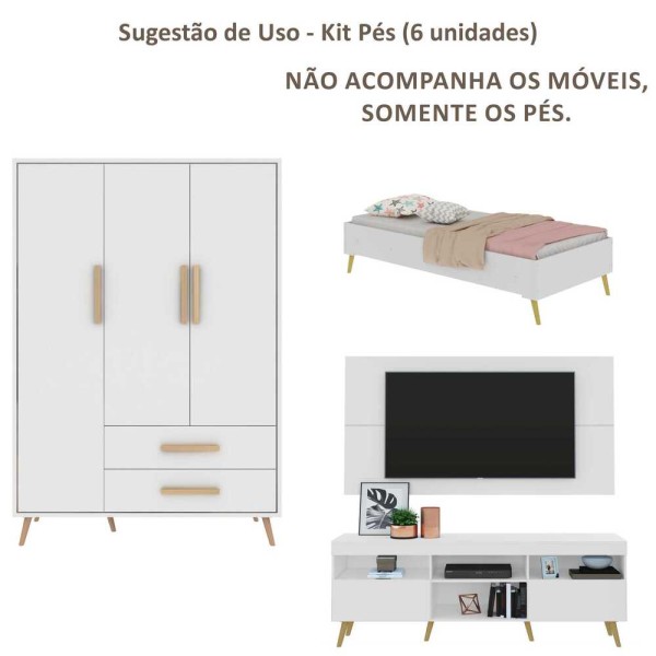 Encontraproduto.com.br - Pés Palito Retrô - Kit com 6 unidades Multimóveis Natural