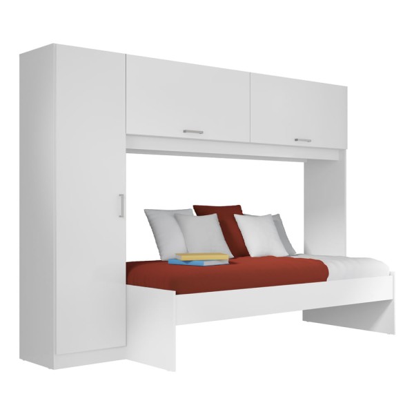 Encontraproduto.com.br - Cama Solteiro com Colchão Incluso e Guarda Roupa/Roupeiro Multimóveis Branca