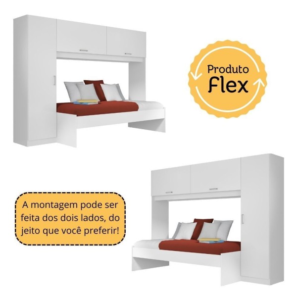Encontraproduto.com.br - Cama Solteiro com Colchão Incluso e Guarda Roupa/Roupeiro Multimóveis Branca