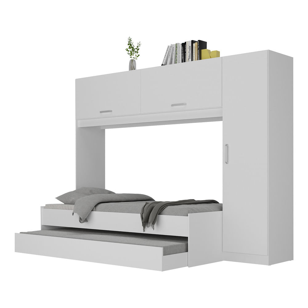 Encontraproduto.com.br - Bicama com Colchão Incluso e Guarda Roupa/Roupeiro Multimóveis Branco