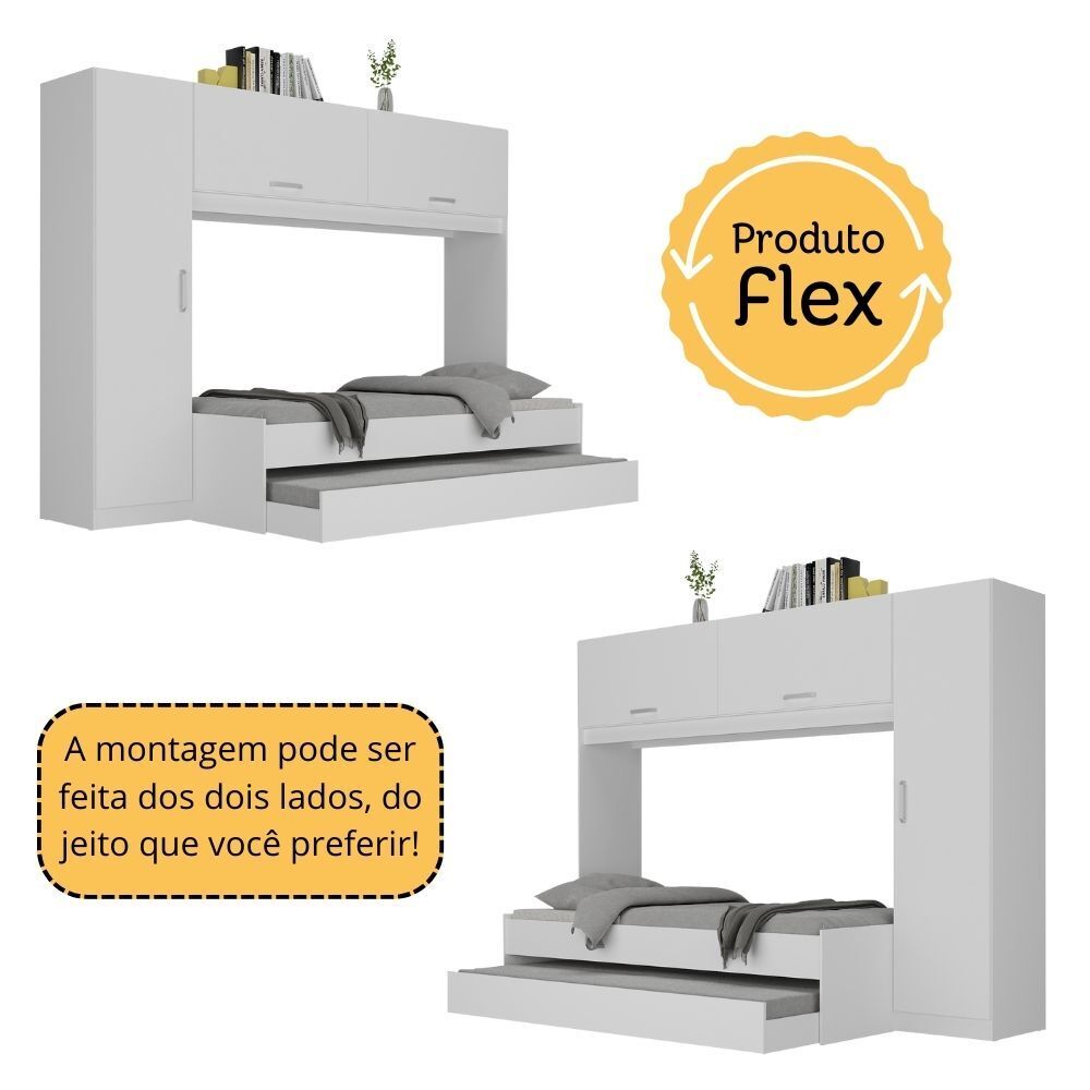 Encontraproduto.com.br - Bicama com Colchão Incluso e Guarda Roupa/Roupeiro Multimóveis Branco