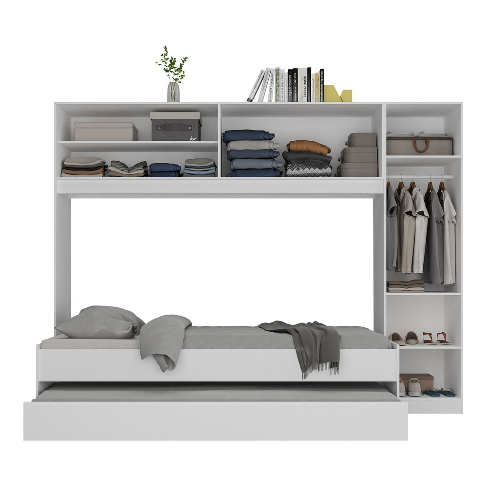 Encontraproduto.com.br - Bicama com Colchão Incluso e Guarda Roupa/Roupeiro Multimóveis Branco