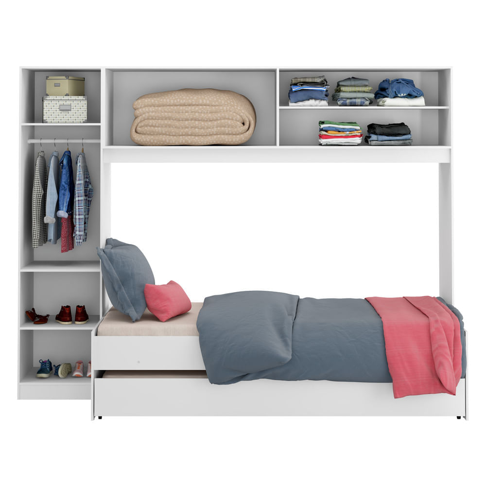 Encontraproduto.com.br - Bicama com Colchão Incluso e Guarda Roupa/Roupeiro Multimóveis Branco