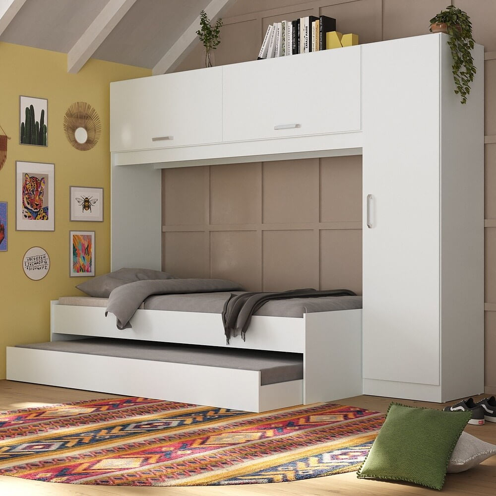 Encontraproduto.com.br - Bicama com Colchão Incluso e Guarda Roupa/Roupeiro Multimóveis Branco