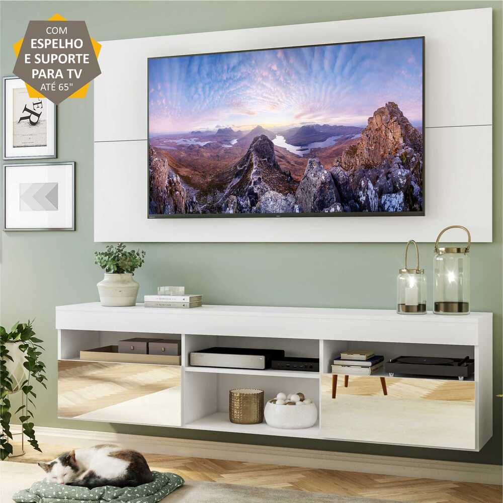 Encontraproduto.com.br - Rack Suspenso com Espelho, Painel e Suporte TV 65