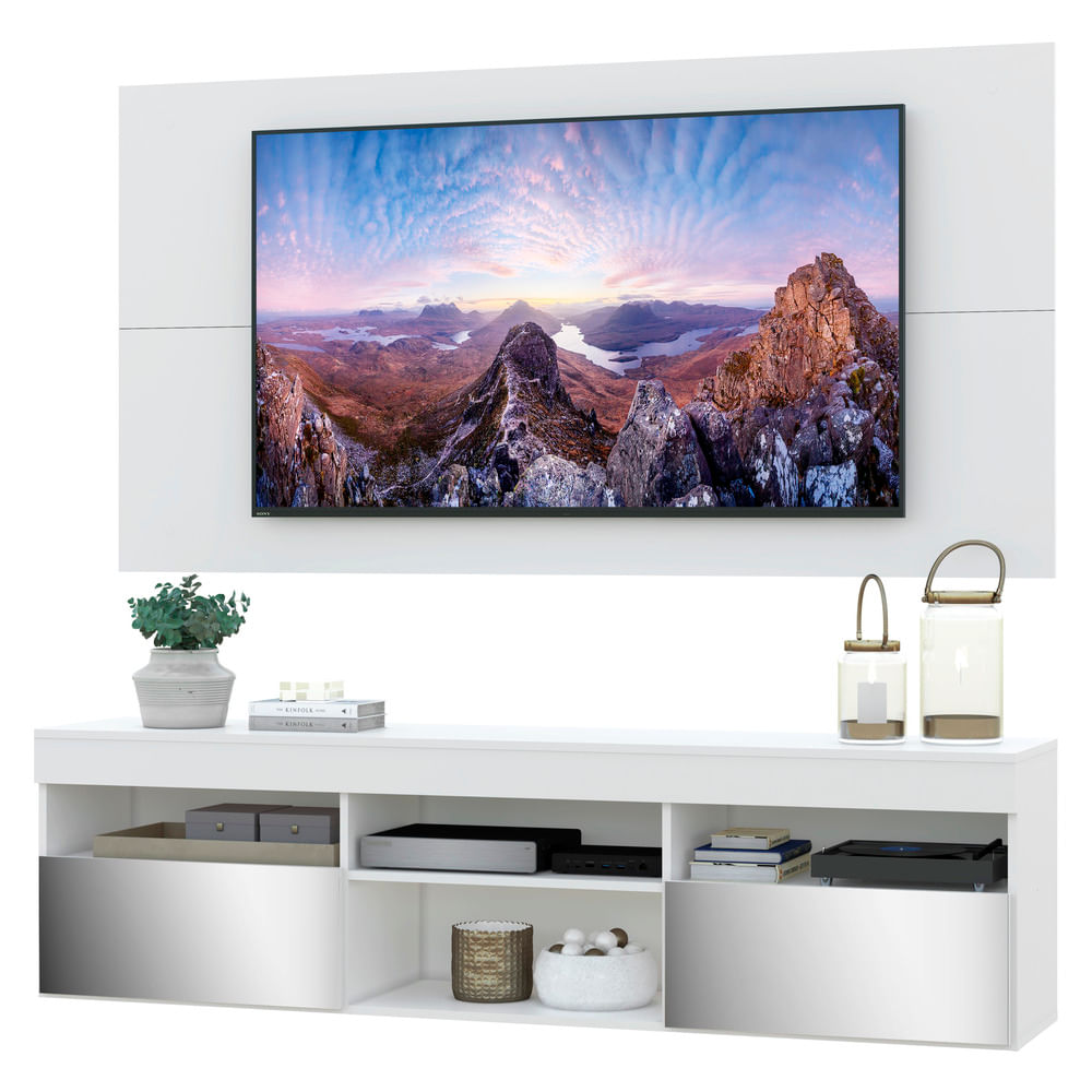 Encontraproduto.com.br - Rack Suspenso com Espelho, Painel e Suporte TV 65