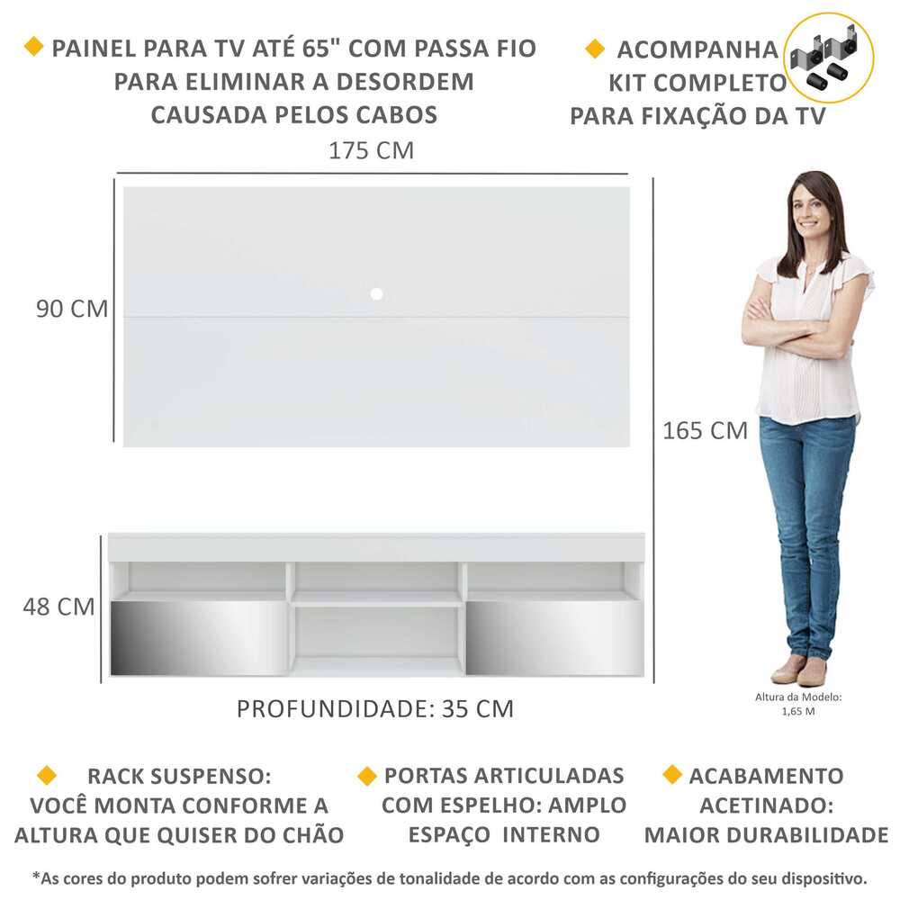 Encontraproduto.com.br - Rack Suspenso com Espelho, Painel e Suporte TV 65