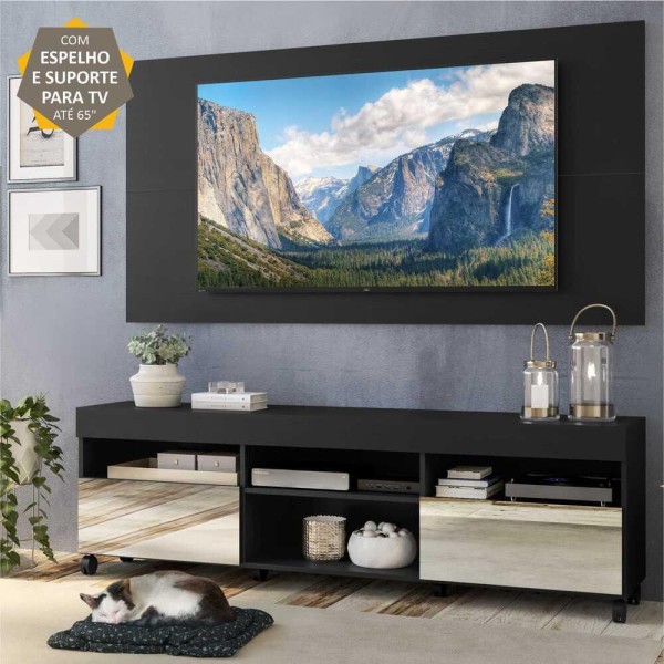 Encontraproduto.com.br - Rack com Espelho, Rodízios, Painel e Suporte TV 65