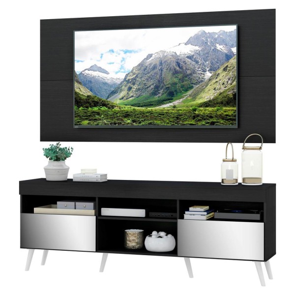Encontraproduto.com.br - Rack com Espelho, Pés Retrô, Painel e Suporte TV 65