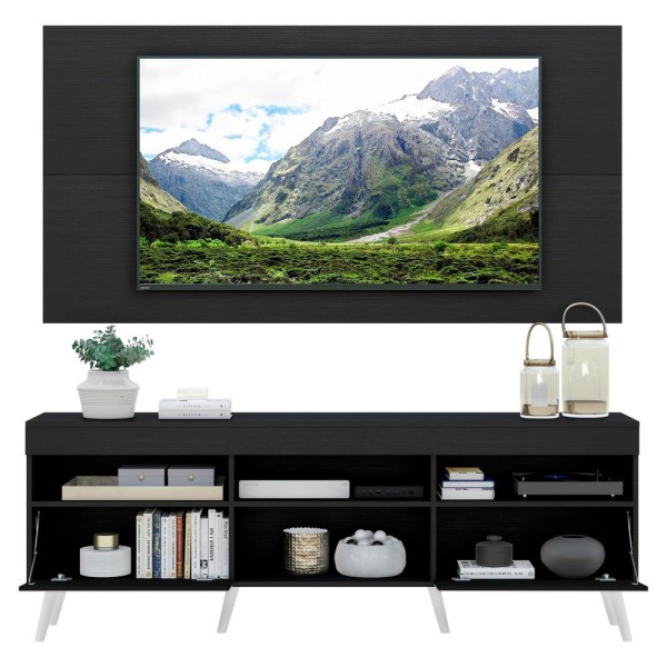 Encontraproduto.com.br - Rack com Espelho, Pés Retrô, Painel e Suporte TV 65