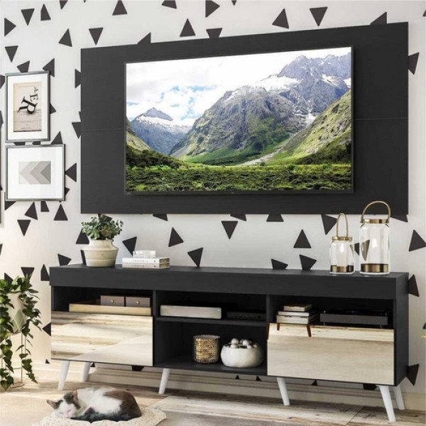 Rack com Espelho, Pés Retrô, Painel e Suporte TV 65