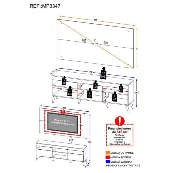 Encontraproduto.com.br - Rack com Painel e Suporte para TV até 65