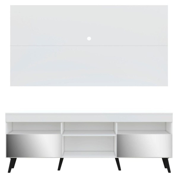 Encontraproduto.com.br - Rack com Espelho, Pés Retrô, Painel e Suporte TV 65